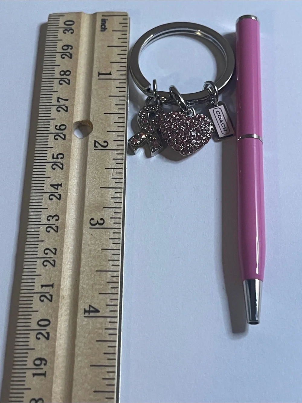 COACH Pink Heart & Ribbon Crystal Keyring and Coach Pen